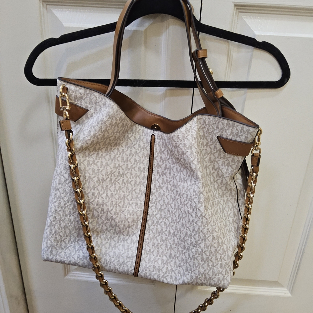 Michael Kors White and Brown Shoulder Bag